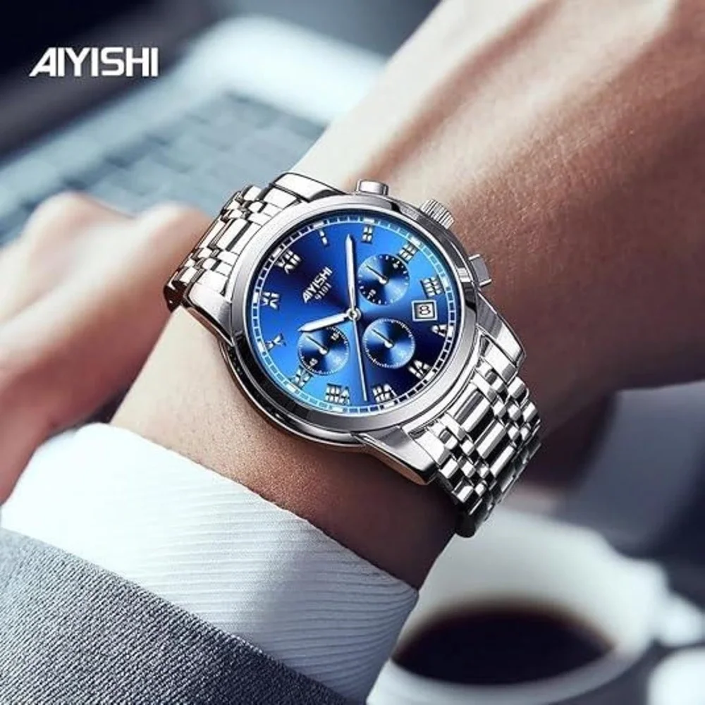 Dofia Xiaoya Aiyishi 9101‎ Men's Silver Stainless Steel Quartz Watch Blue Dial